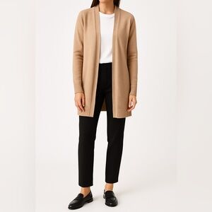 neutral longline open front knit cardigan L capsule wardrobe casual winter cozy